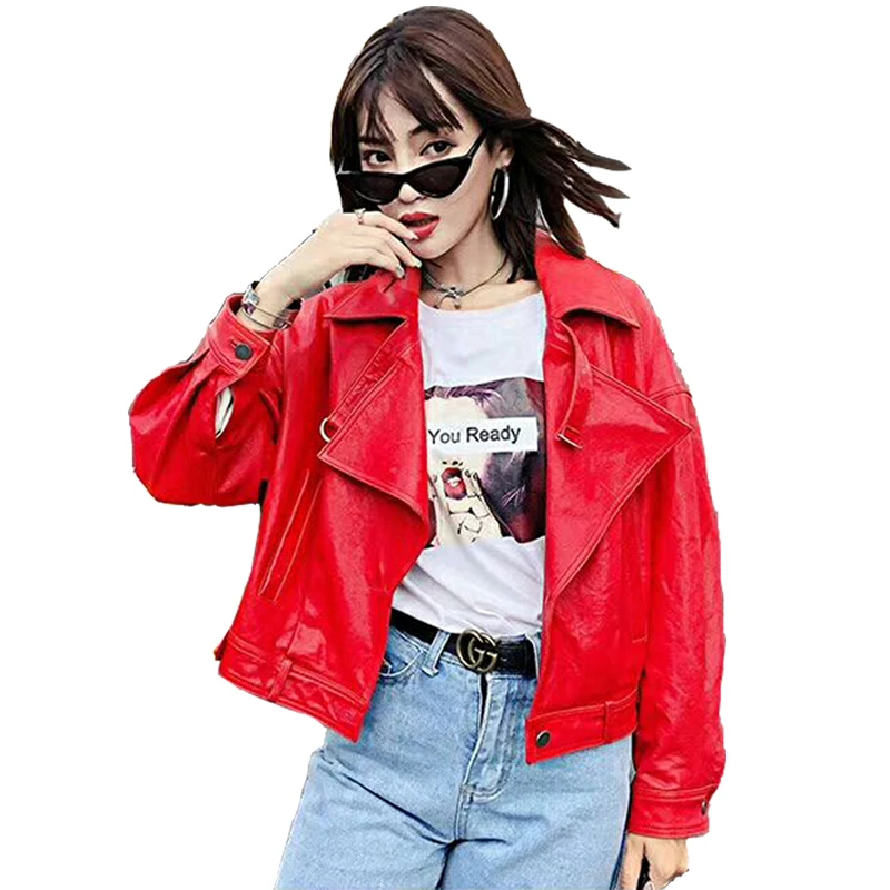 Женская Осенняя куртка и пальто из искусственной кожи SML свободная с широкими