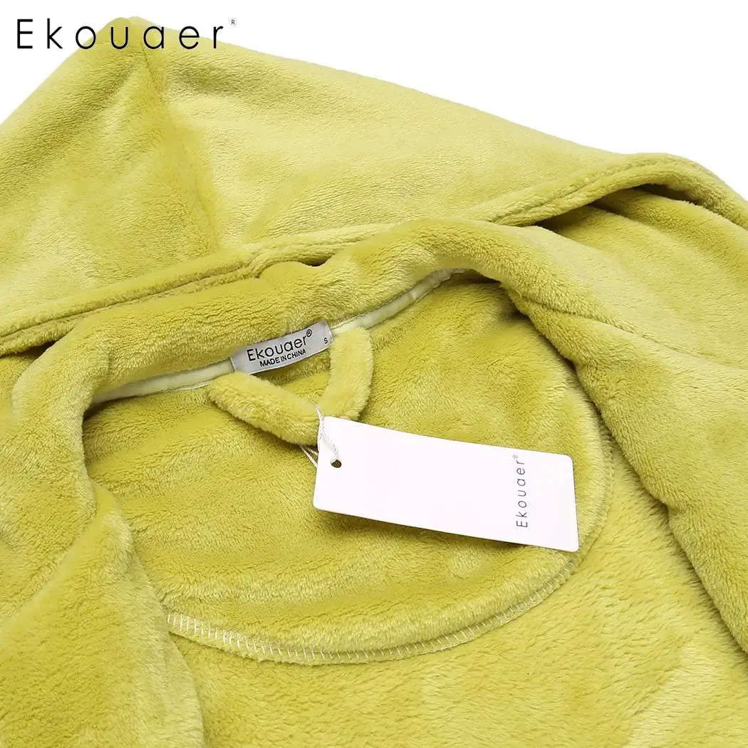 Ekouaer женские халаты длинная ночная рубашка зимний теплый Халат с капюшоном и