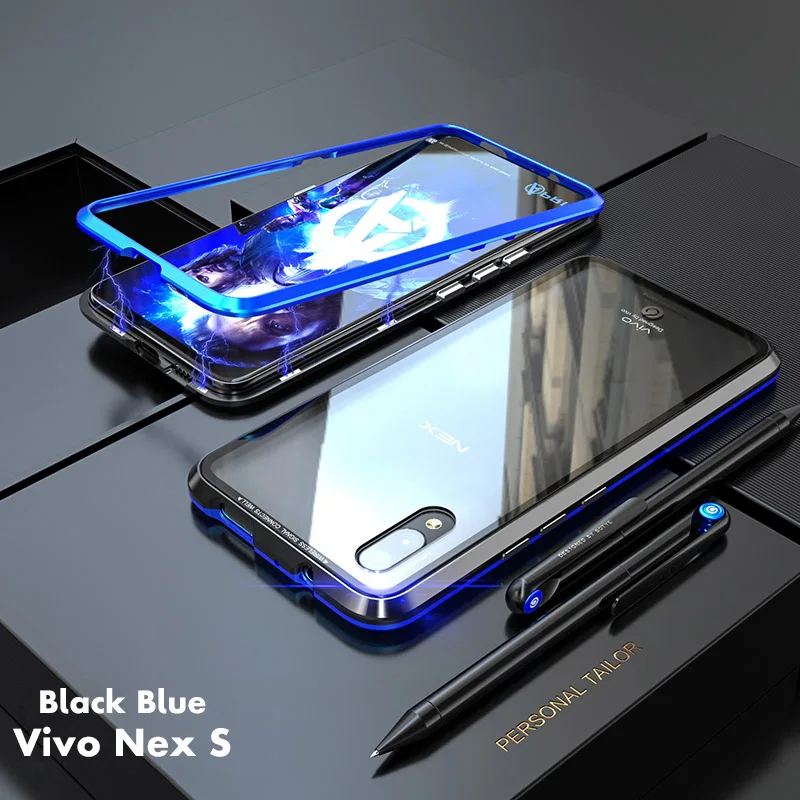 ADKO Магнитный чехол с украшением для Vivo Nex металлический бампер прозрачный закаленное стекло задняя Противоударная крышка для Vivo Nex S Nex A