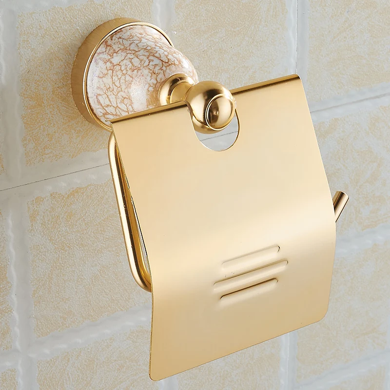 Бесплатная доставка Золотой держатель туалетной бумаги с керамикой рулона для
