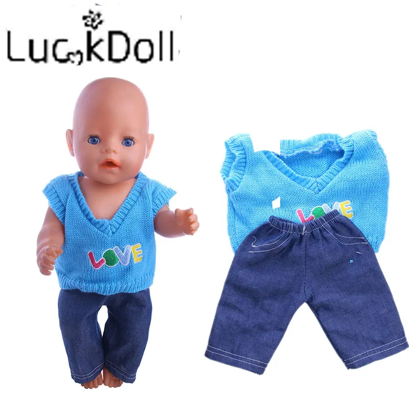 Свободный двухкомпонентный жилет и джинсы LUCKDOLL 18 дюймов американская кукла 43 см