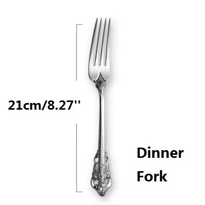 21cm Dinner Fork 1 шт. Ретро Серебряная Посуда Винтаж набор Европейской посуды из нержавеющей стали столовый нож вилка ложка Свадебная вечеринка столовые приборы подарок - Цвет: 21cm Dinner Fork
