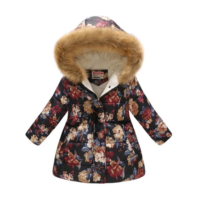 black Girls Jackets Winter Coats Cotton-Padded Girls Clothes Children Fur Collar Jackets For Girls Costume Kids Hooded Outerwear - Цвет: black