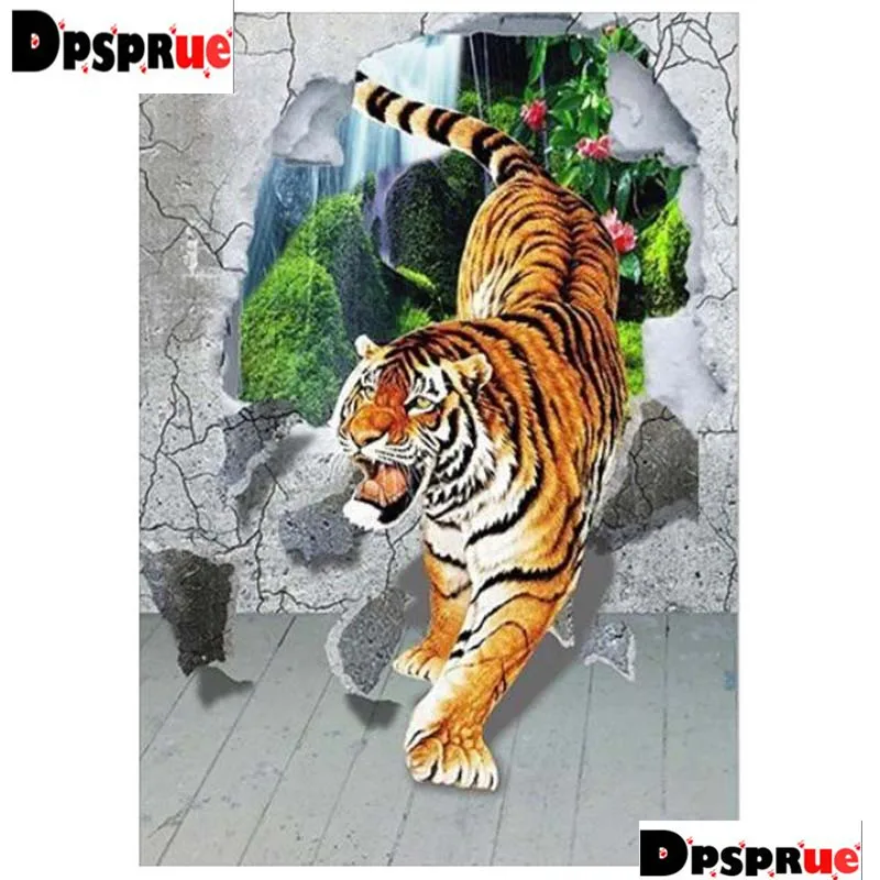 

Dpsprue Full Square/Round Diamond Painting Cross Stitch Diamond 3D Embroidery Animal Tiger DIY 5D Moasic Home Decor Gift K48