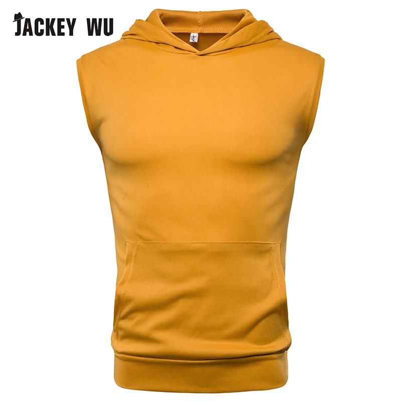 JACKEYWU Спортивная майка Мужская модная Толстовка без рукавов тонкая однотонная эластичная повседневная мужская одежда черного цвета для бодибилдинга