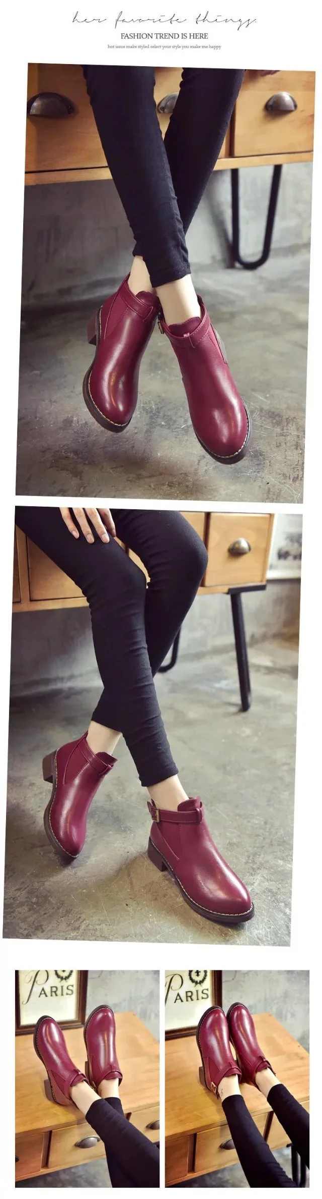 GOXPACER Winter All Match Shoes Women British Style Patchwork Ankle Boot Women Leather Middle Heels Fashion Comfortable New