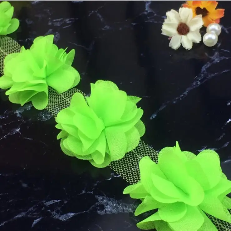 Fluorescent green 1 ярд разноцветные цветы 3D лепестки шифон Листья отделка Свадебное платье Свадебное кружево ткань кукла детская одежда аппликация Шитье - Цвет: Fluorescent green