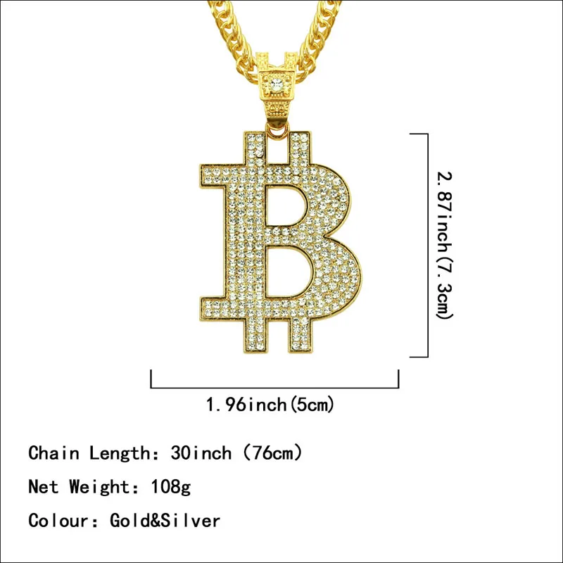

B Letter Geometric shape with Tennis Chain Necklace Gold Silver Pendant Bling Cubic Zircon Hip hop Men Jewelry#FS30