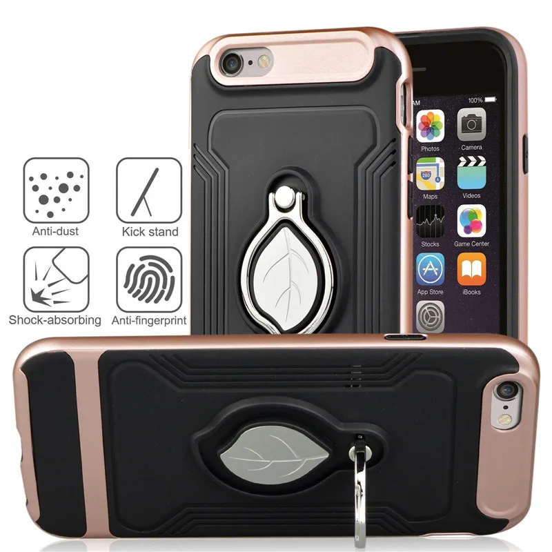 Heat dissipation Phone Case For iPhone 6s 6 7 8 Plus XR XS MAX Leaf Finger Ring Magnetic Bracket PU Soft Silicone Hard PC Cover |