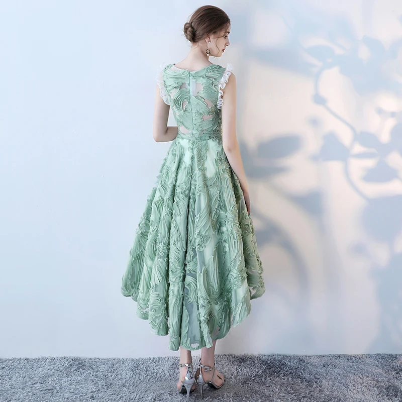 SSYFashion летнее Новое свежее зеленое короткое коктейльное платье для банкета с высоким/низким коротким передом и длинной спинкой кружевное нарядное платье торжественные платья