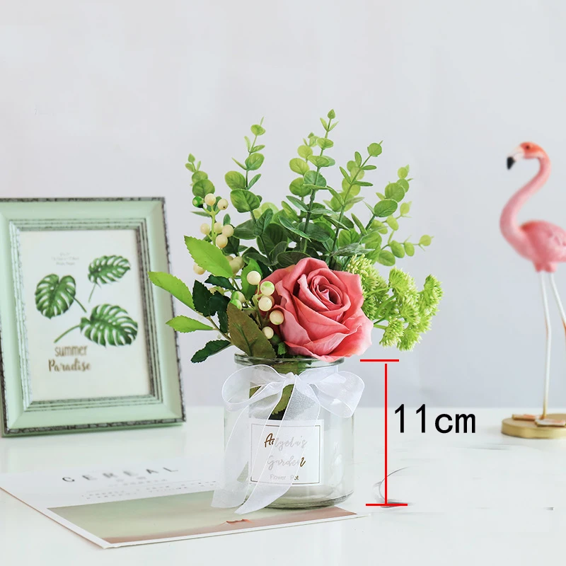 vase and rose 3 Современная креативная стеклянная ваза, украшения для домашнего интерьера, офисный стол, букеты, цветочный горшок, свадебное украшение - Цвет: vase and rose 3