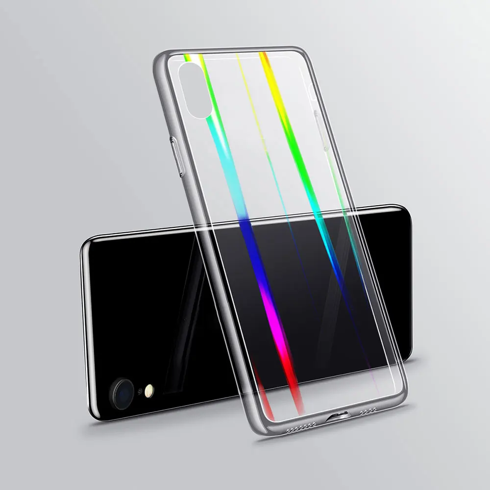 KISSCASE Tempered Glass Phone Case For iPhone 7 8 XR XS MAX Aurora Laser Protective Cases X 6 6s Plus Cover |