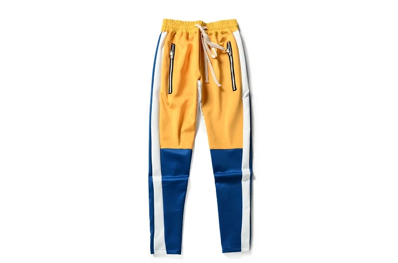 

Vintage Color Block Patchwork Sweatpants 2019 Men's Hip Hop Side Zipper Casual Elastic Waist Joggers Pants Streetwear Haren pant