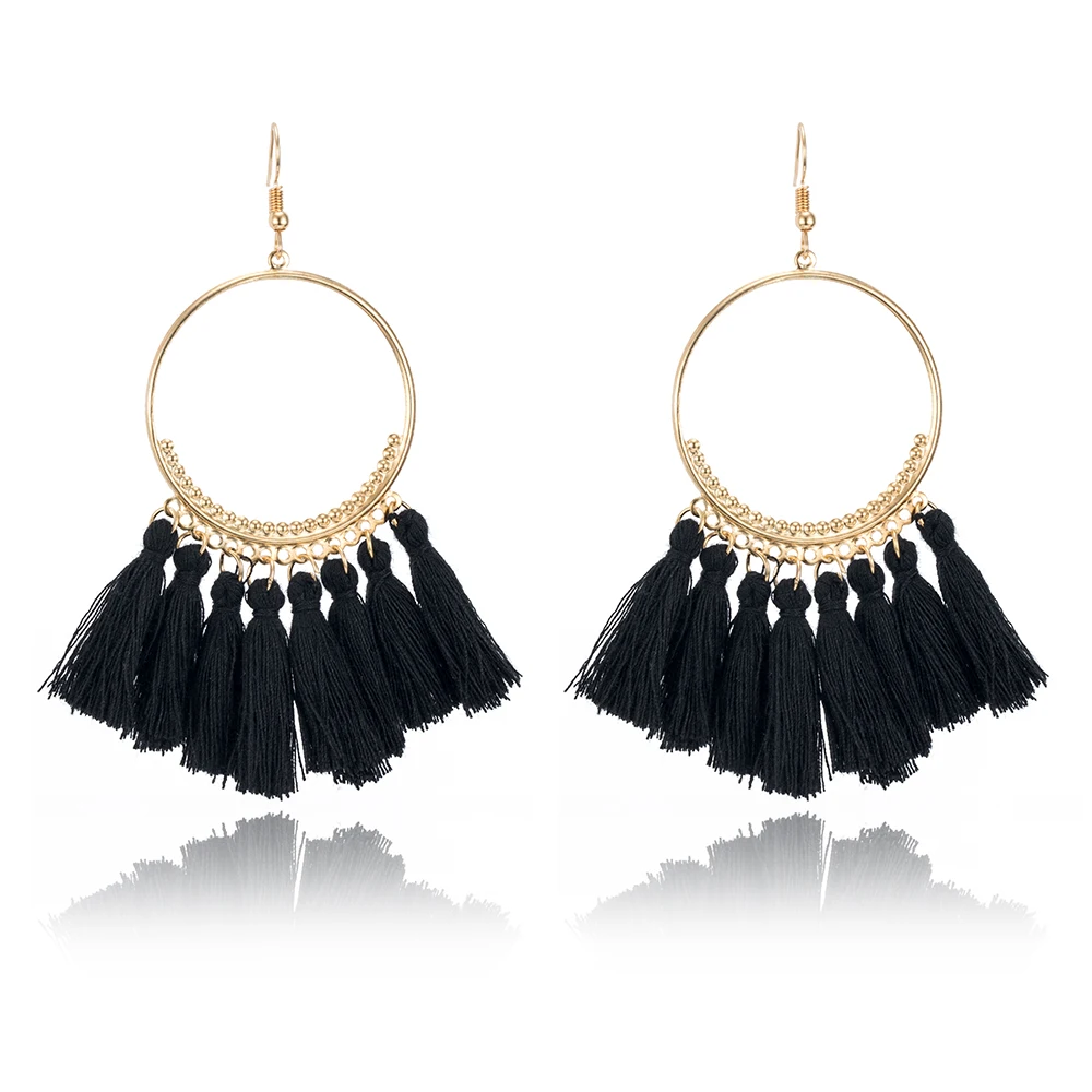 BXW New Fashionable Tassel Circle Earrings Female Bohemia Handmade Retro Long Eardrop Girl's Gift | Украшения и аксессуары