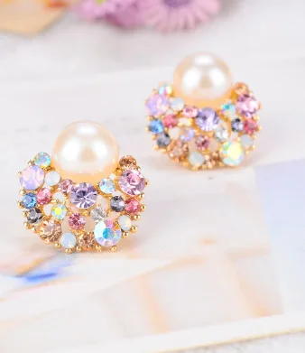 2018 Хрустальный жемчуг цветок невесты запонки Клипсы Серьги Ушные манжеты для