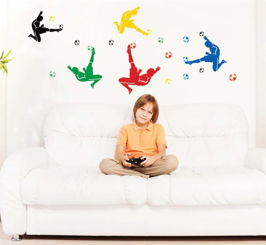 Четыре футболистов стены стикеры Мальчики Спальня Главная классе украшения DIY