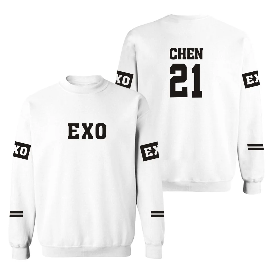 WEJNXIN EXO Kpop толстовки для женщин и мужчин пуловер свитер имя члена альбом Письмо печати Exo пара спортивный костюм Бесплатный подарок - Цвет: White 21 CHEN