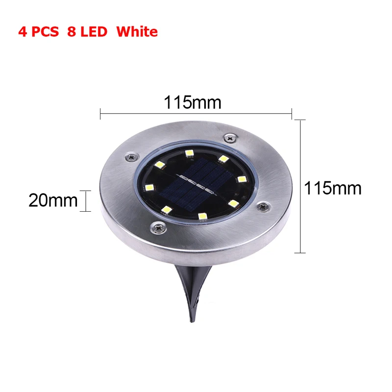 Белый 2/4 шт. 8LED Солнечный Мощный дисковый светильник s похороненный светильник под земной лампой Открытый Путь сад настил напольный светильник водонепроницаемый солнечный светильник - Испускаемый цвет: Белый
