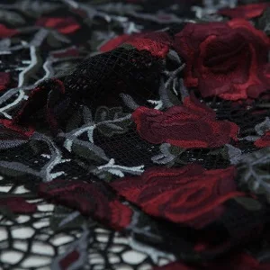 purple red Тяжелая химическая Кружевная Сетка, Цветочная вышивка петелька ткань, ярко-красный цветок розы, шитье, ткань для платья, свадьба, ремесло по двору - Цвет: purple red