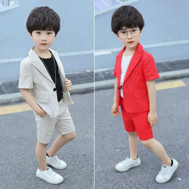 Деловой летний костюм для мальчиков комплекты детей с коротким рукавом Блейзер