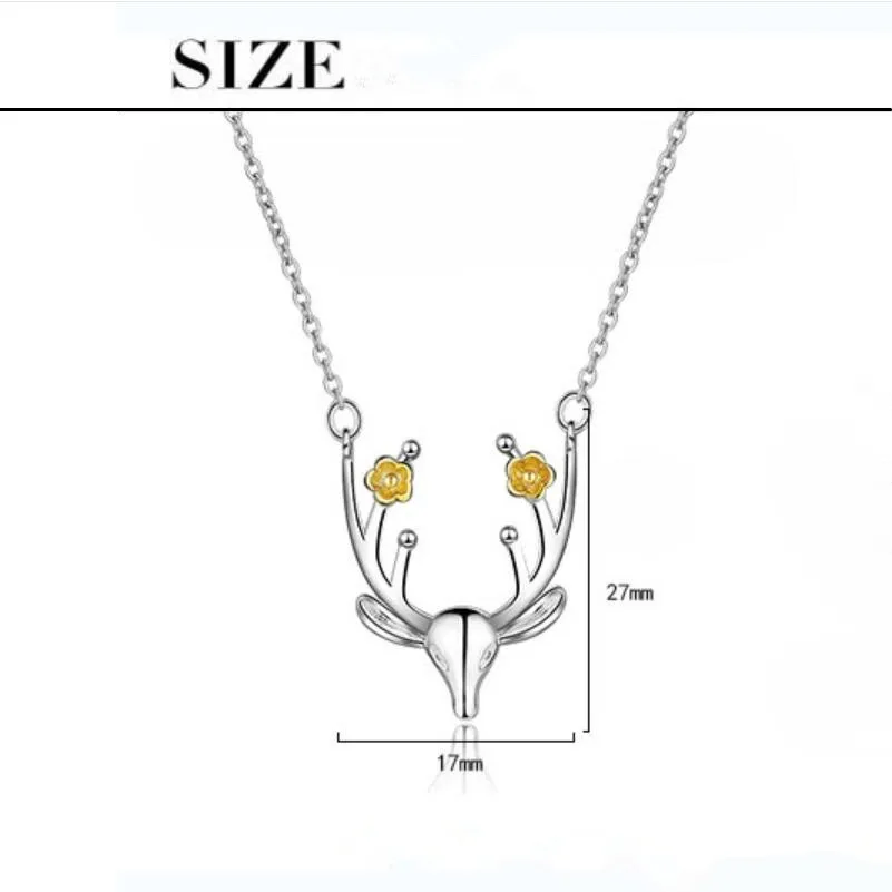 

New Antler Sika Deer Elk Pendant Necklace For Women 925 Sterling Silver Clavicle Chain Choker Necklace Christmas Jewelry SAN7