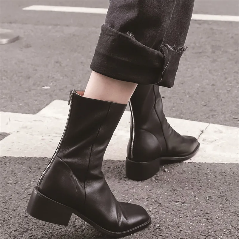 Женские ботинки до середины икры FEDONAS теплые из натуральной кожи на высоком