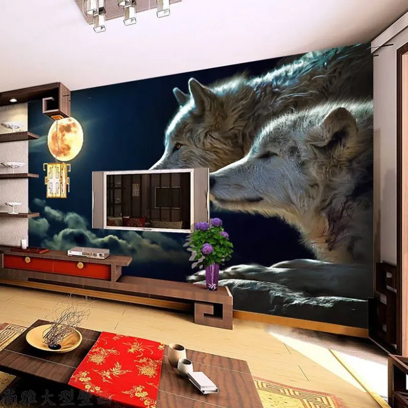 beibehang Wholesale papel de parede moonlight wolves 3d wall mural wallpaper for living room TV background photo fresco | Обустройство