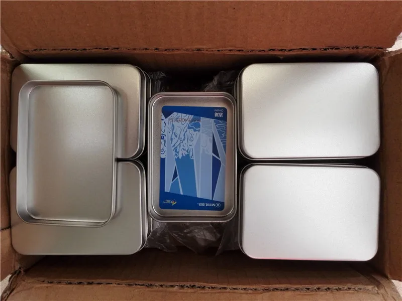 Серебряный маленький жестяной контейнер прямоугольный кейс для хранения