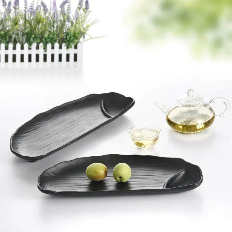 Black Frost Porcelain Imitation Rectangle Dish With Sauce Lattice Dinnerware Dinner Plate Japanese Cuisine Restaurant Tableware