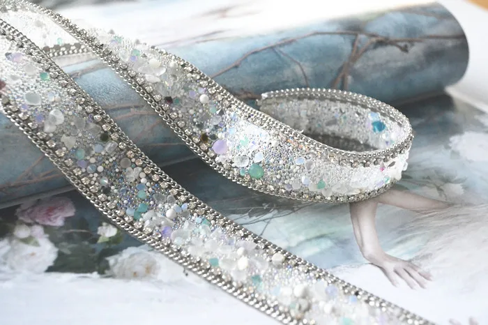 Цепочка Серебряная со сверкающими кристаллами 50 см ширина 2 5 см|fashion trimmings|bridal