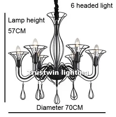 black 6 headed light Европейский минимализм железная люстра светильник светодиодный подвесной светильник фойе столовая гостиная фойе черный светодиодный свечная люстра лампа - Цвет абажура: black 6 headed light