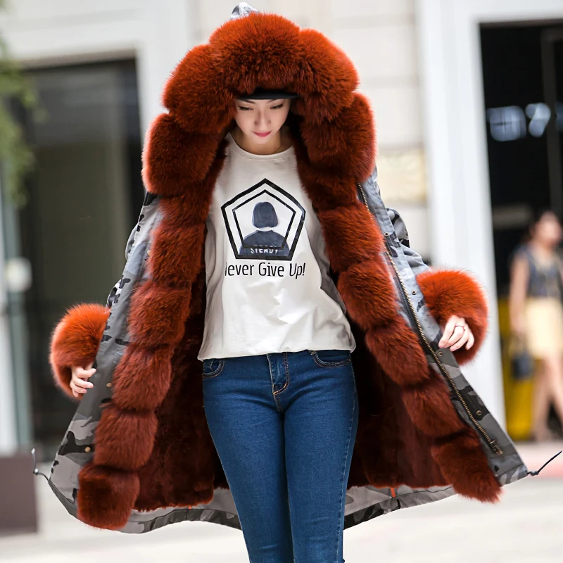 2021 Настоящий мех кролика американские военные парка с капюшоном длинные Для