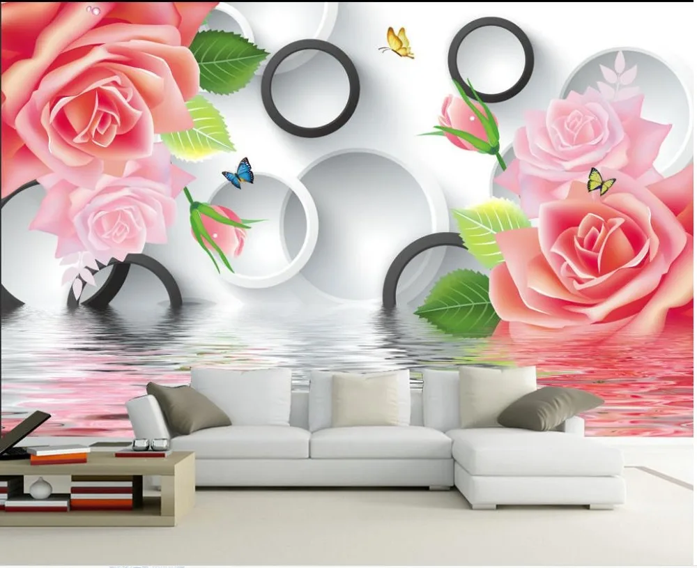 Розовые розы обои цветок на заказ 3d фрески papel parede настенные украшения|pink rose