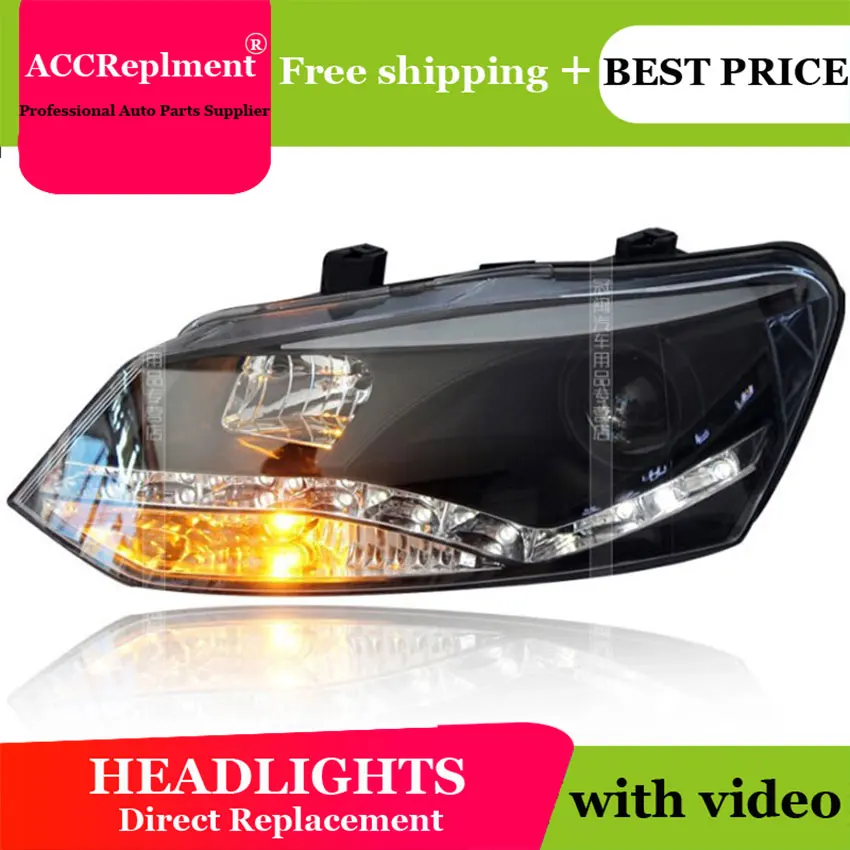 

AUTO.PRO 2011-2013 For vw polo headlights Angel Eyes LED DRL bi xenon lens For vw POLO HEAD LAMPS car styling led bar H7 parking