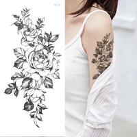 temporary tattoo sticker flower peony rose sketches tattoo designs sexy girls model tattoos arm leg black henna stickers women