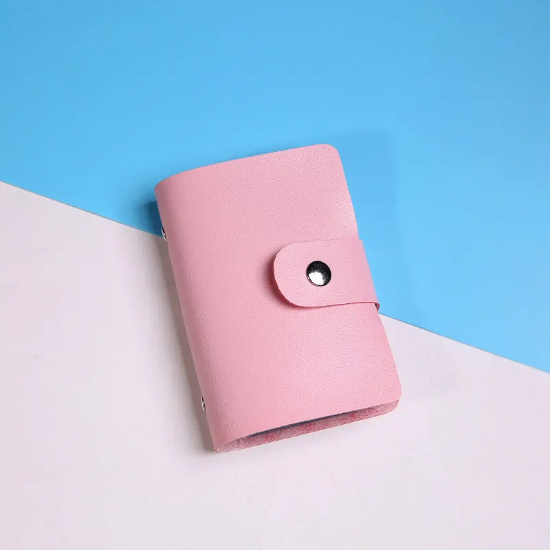 Pink Чехол для карт из искусственной кожи с функцией 24 бита, бизнес-держатель для карт для мужчин и женщин, сумка для кредитных карт, карт, ID, паспорта, карт, кошелек - Цвет: Pink