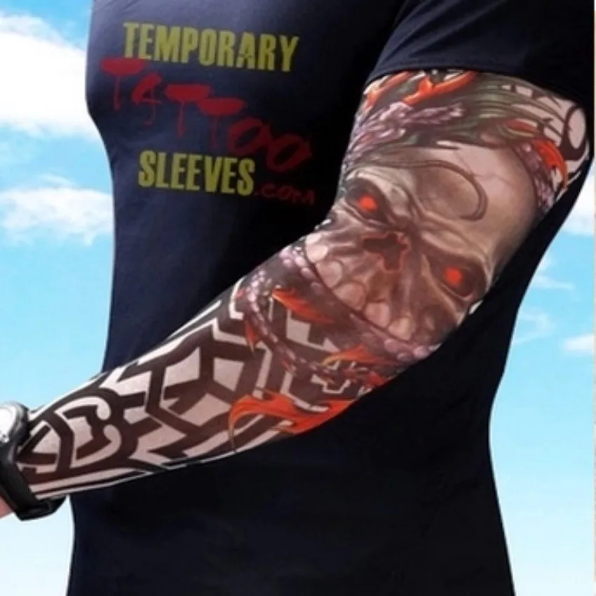 

8pcs Temporary Fake Slip On Tattoo Arm Sleeves Kit Halloween Tattoo Elastic Arm Sleeve Stockings Sport Skins Sun Protective