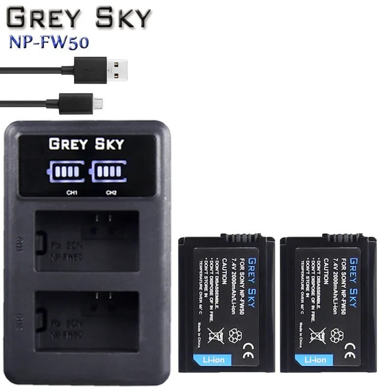2000 мАч NP-FW50 NP FW50 батарея для камеры+ ЖК USB двойное зарядное устройство для sony Alpha a6500 a6300 a6000 a5000 a3000 NEX-3 a7R - Цвет: Charger and 2battery