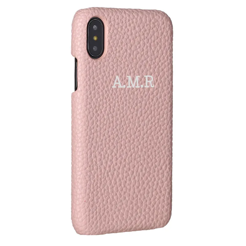 Silver-Pink Leather Персонализация под заказ галька зернистая кожа роскошное Золотое первоначальное имя для iPhone 11 Pro X XR XS Max 6S 7 7Plus 8 8Plus чехол для телефона - Цвет: Silver-Pink Leather