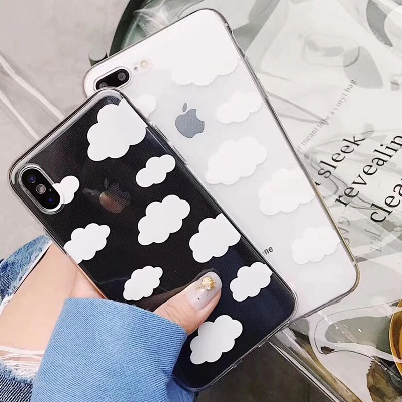 Мягкий чехол-накладка для iphone 7 Plus с милыми облаками и прозрачными парками 6 6S 8 |
