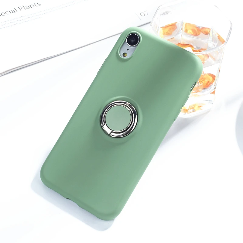 Green Жидкий силиконовый держатель кольцо Чехлы для SamSung Galaxy S8 S9 S10 плюс S10E Note 9 A7 A10 A20 A30 A40 A50 A70 Стенд кожаный чехол - Цвет: Green