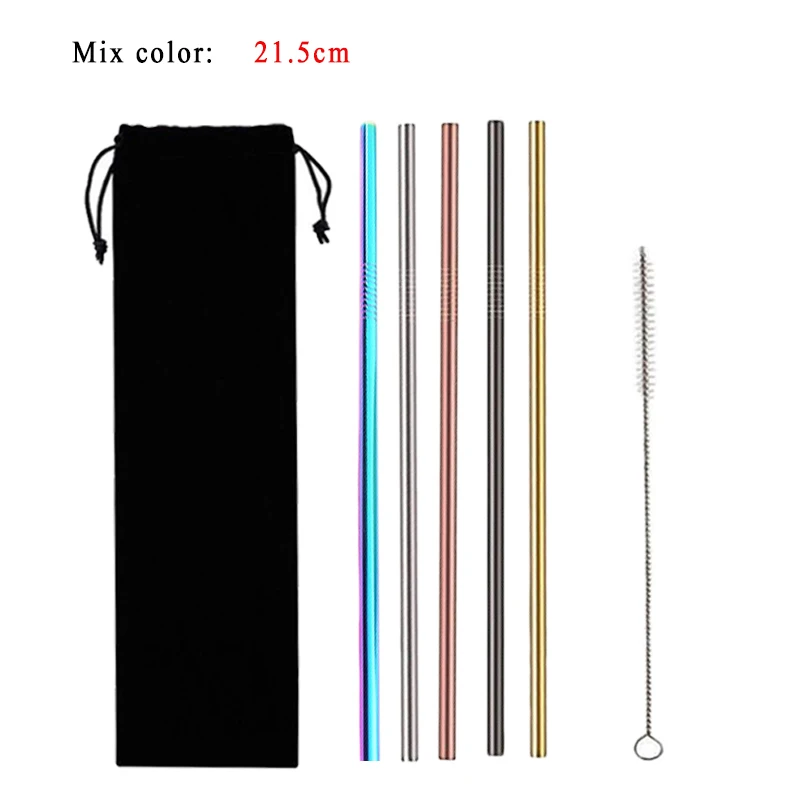 Mix color-A EIMAI многоразовые металлические трубочки для питья 304 нержавеющая сталь прочная изогнутая прямая соломинка для напитков с чистящей щеткой - Цвет: Mix color-A