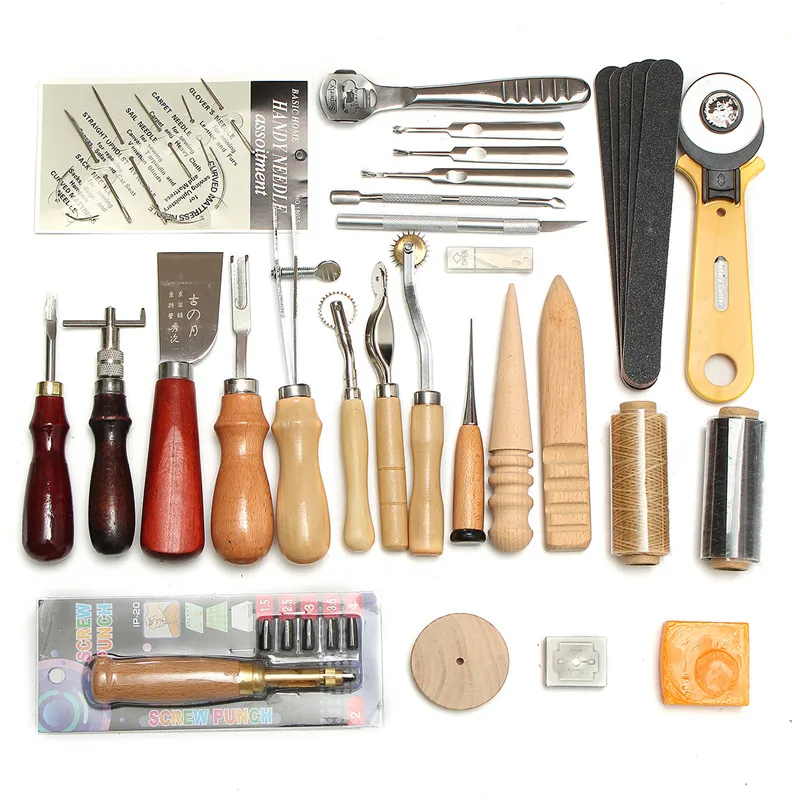 

Leather Craft Tools 37Pcs Kit Hand Sewing Stitching Punch Carving Work Saddle DIY Leathercraft Sewing Set Gift