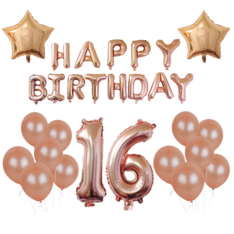 Розовые и золотые воздушные шары фольга шампанского 16th 18th 20st 21th 30th 40th Number bal lHappy День Рождения украшения для взрослых вечерние принадлежности - Цвет: 16th