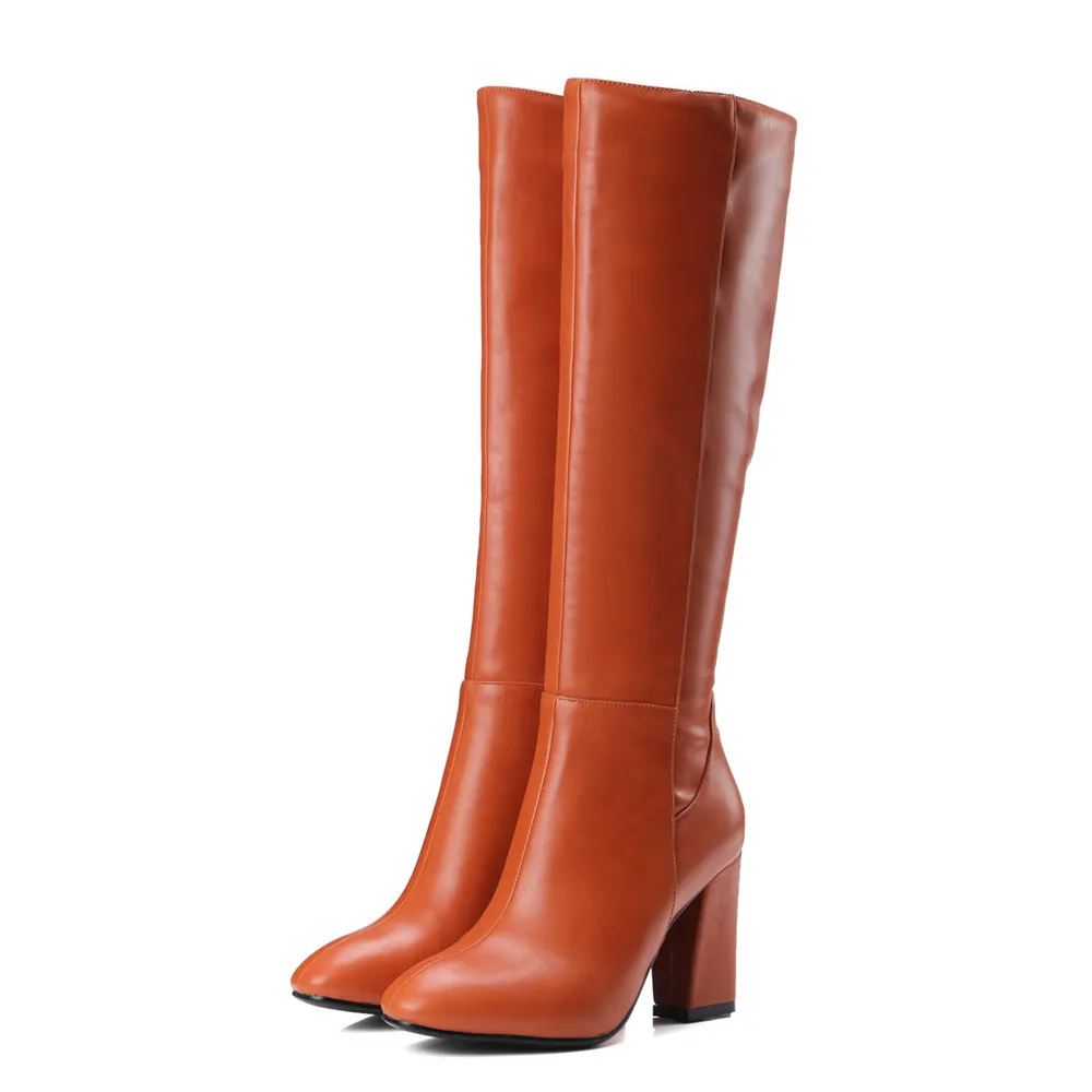 MORAZORA black red women autumn boots square heel zipper ladies high quality pu fashion knee | Обувь