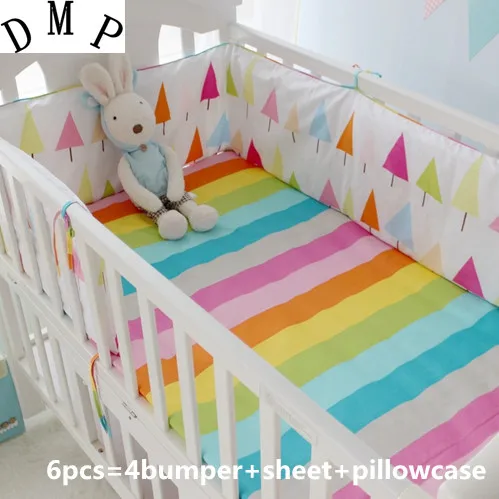 

6PCS Baby Crib Cot Bedding Set Crib Cot Bassinette Toddler Bed Linens Bumper бортики в кроватку (4bumper+sheet+pillow cover)