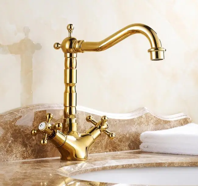 

Bathroom & kitchen golden dual handle single hole sink faucets hot and cold water basin taps mixer bath washbasin faucet tap