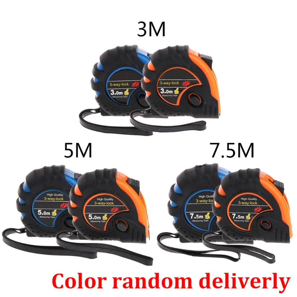 

OOTDTY 3m 5m 7.5m Retractable Tape Measure 3-Way-Lock Metric Rubber Measuring Tape Rule