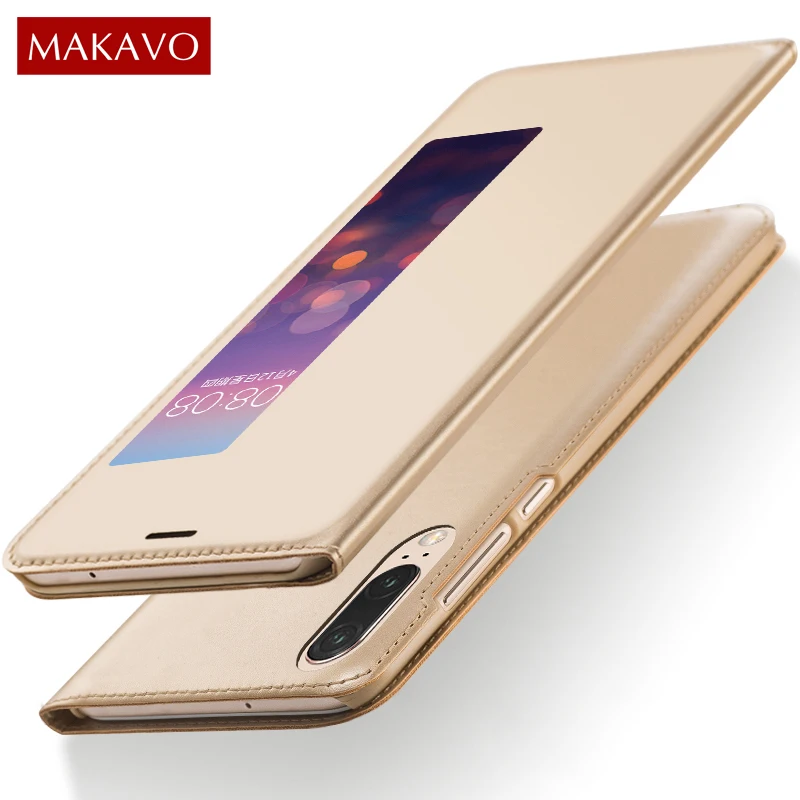 MAKAVO флип чехол для huawei P20 Pro из искусственной кожи с окошком Smart откидная крышка P