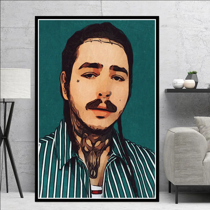 Пост Malone хип-хоп рэпер музыка певица звезда искусство живопись плакат и принты холст настенные картины для гостиной домашний декор - Цвет: Коричневый